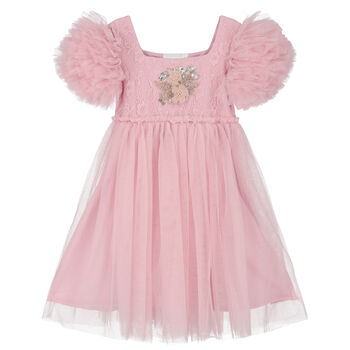 Girls Pink Embellished Tulle Dress